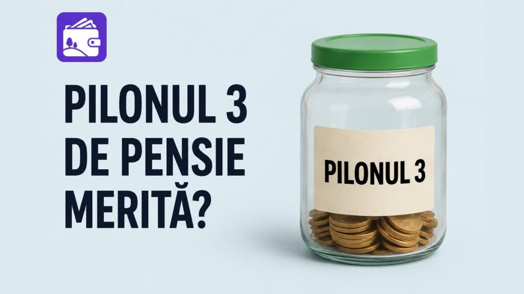 Borcan cu monede și etichetă „Pilonul 3", ilustrând pensia privată facultativă